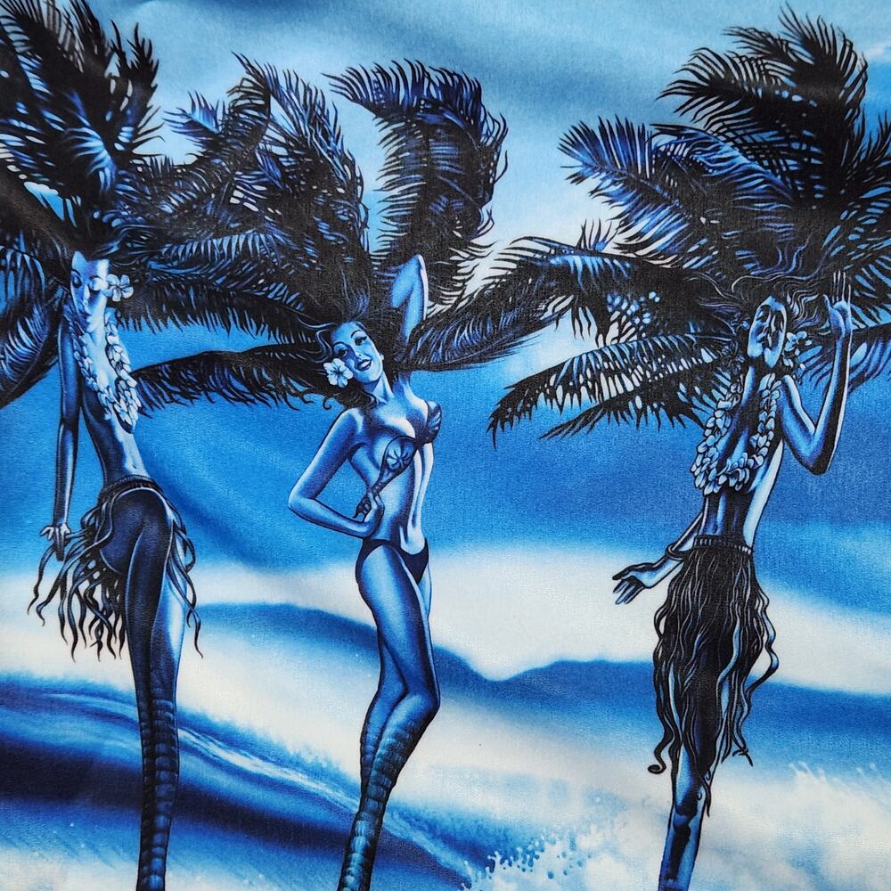 Rick Rietveld USA XL blue tropical Hawaiian Fantasy Palms shirt button up